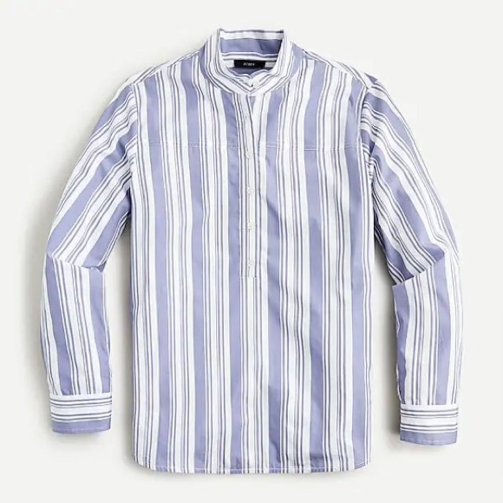J. Crew Band-Collar Cotton Poplin Tunic in Stripe | Blue and White | 8